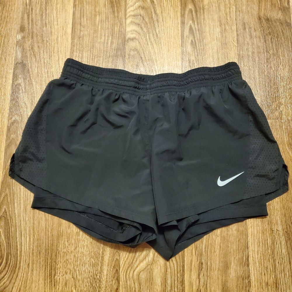 Nike Women's Black Athletic Running Shorts with White Swoosh